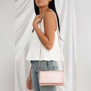 lulus Talliah blush pink crossbody Crocodile embossed wallet clutch